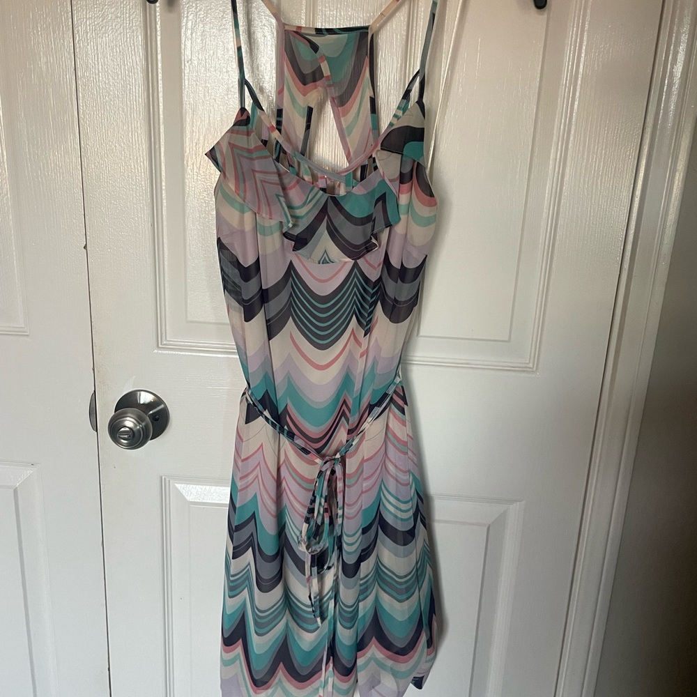 LC Lauren Conrad Pastel Wave-Print Mini Dress in Teal, Navy, Pink, Cream